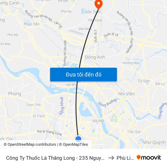 Công Ty Thuốc Lá Thăng Long - 235 Nguyễn Trãi to Phù Linh map