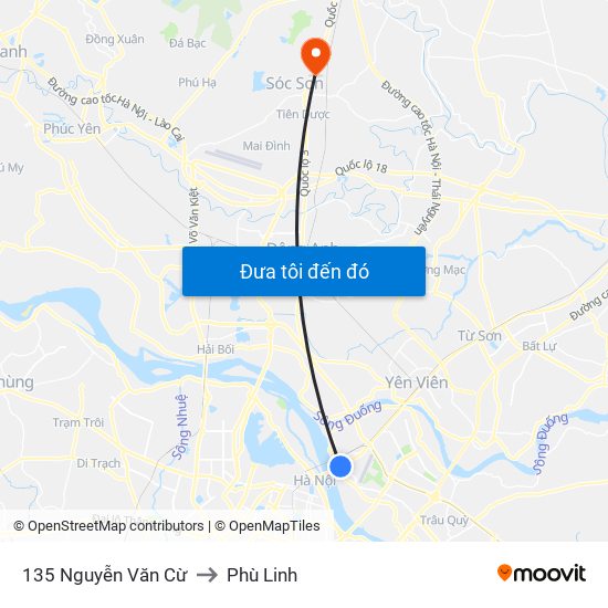 135 Nguyễn Văn Cừ to Phù Linh map