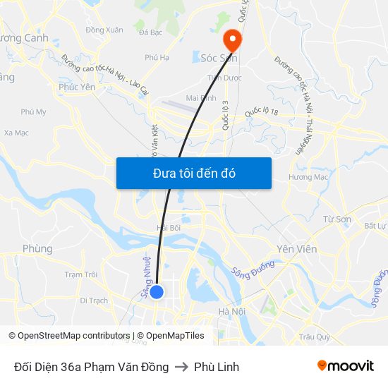 Đối Diện 36a Phạm Văn Đồng to Phù Linh map