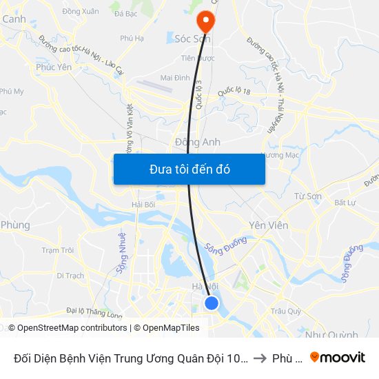 Đối Diện Bệnh Viện Trung Ương Quân Đội 108 - Trần Hưng Đạo to Phù Linh map