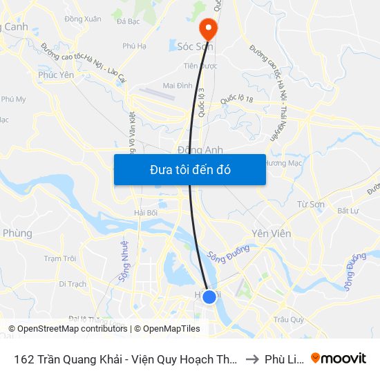 162 Trần Quang Khải - Viện Quy Hoạch Thủy Lợi to Phù Linh map