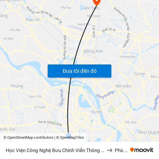 Học Viện Công Nghệ Bưu Chính Viễn Thông - Trần Phú (Hà Đông) to Phù Linh map