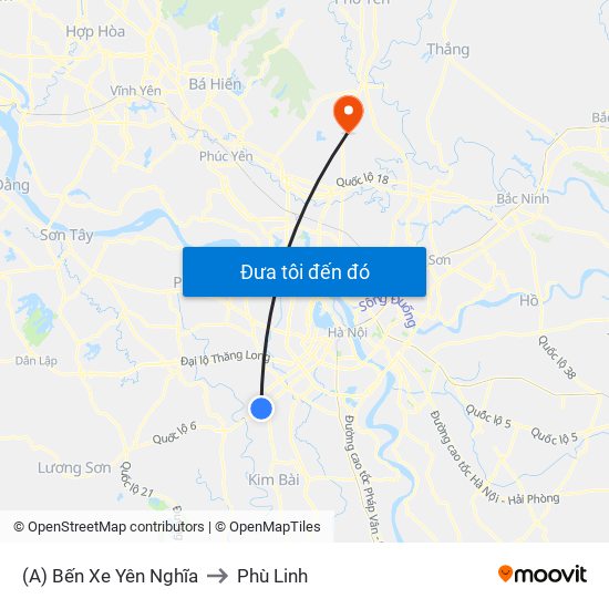 (A) Bến Xe Yên Nghĩa to Phù Linh map