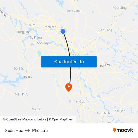 Xuân Hoà to Phù Lưu map