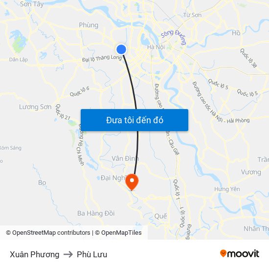 Xuân Phương to Phù Lưu map