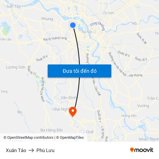 Xuân Tảo to Phù Lưu map