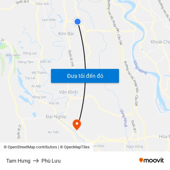 Tam Hưng to Phù Lưu map