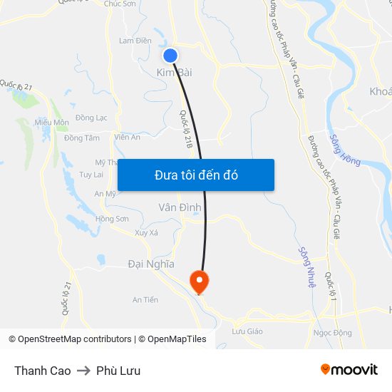 Thanh Cao to Phù Lưu map
