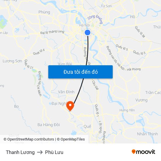 Thanh Lương to Phù Lưu map