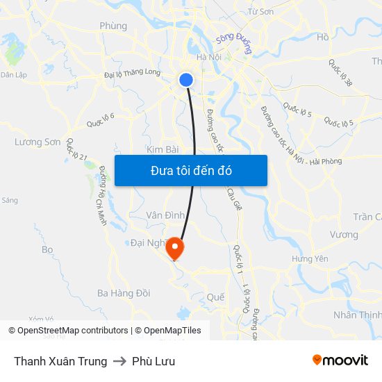 Thanh Xuân Trung to Phù Lưu map