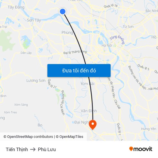 Tiến Thịnh to Phù Lưu map