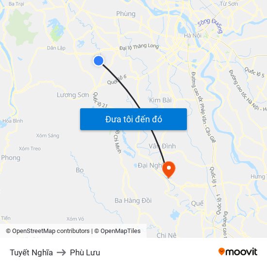 Tuyết Nghĩa to Phù Lưu map