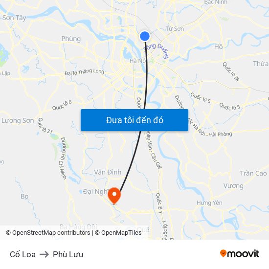 Cổ Loa to Phù Lưu map