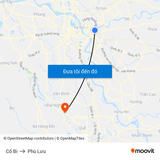 Cổ Bi to Phù Lưu map