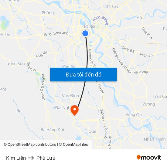 Kim Liên to Phù Lưu map