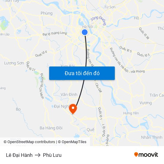 Lê Đại Hành to Phù Lưu map