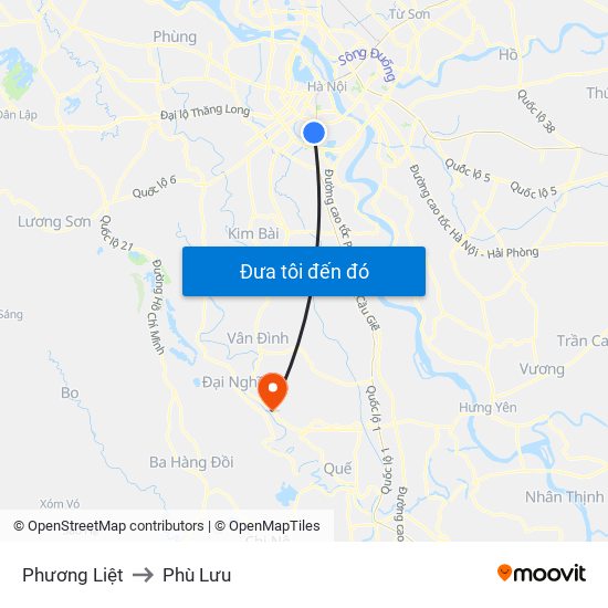 Phương Liệt to Phù Lưu map