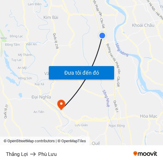 Thắng Lợi to Phù Lưu map