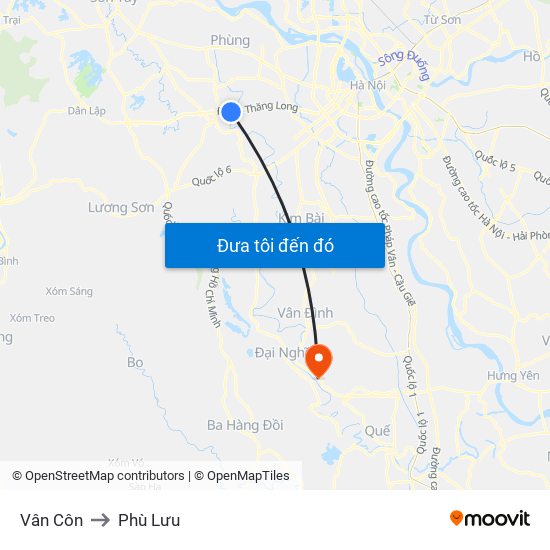 Vân Côn to Phù Lưu map