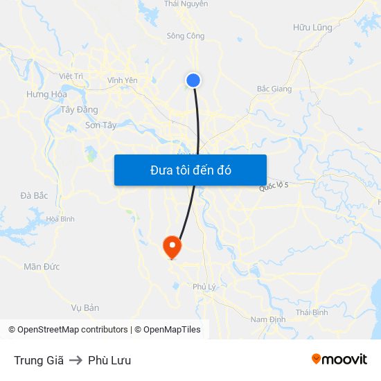 Trung Giã to Phù Lưu map