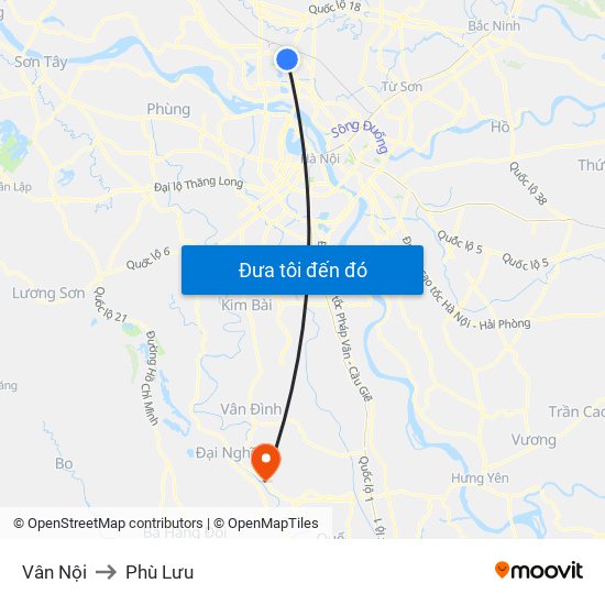 Vân Nội to Phù Lưu map