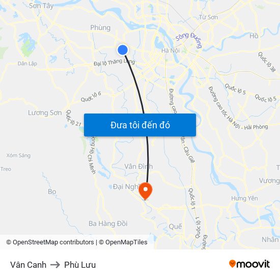 Vân Canh to Phù Lưu map