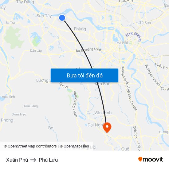 Xuân Phú to Phù Lưu map