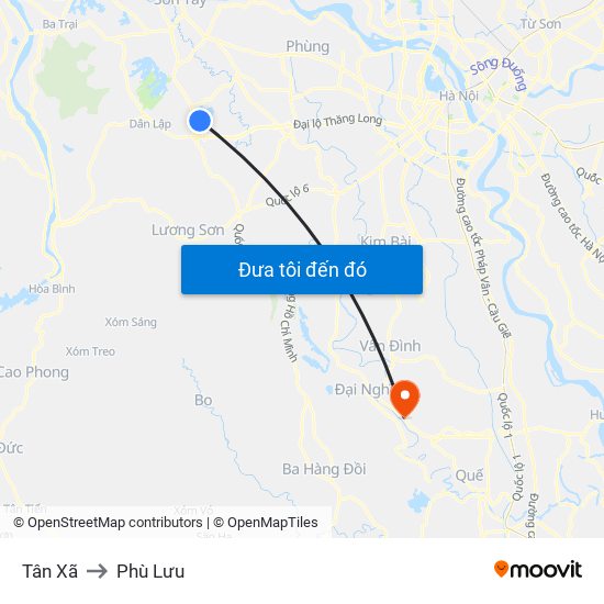 Tân Xã to Phù Lưu map