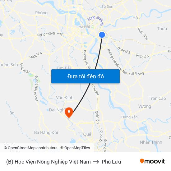 (B) Học Viện Nông Nghiệp Việt Nam to Phù Lưu map