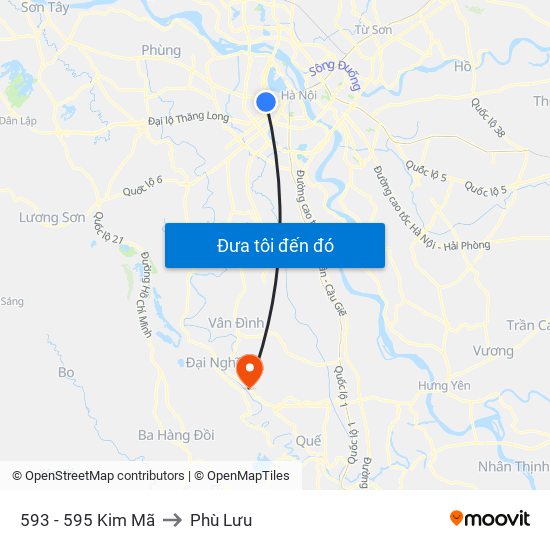 593 - 595 Kim Mã to Phù Lưu map