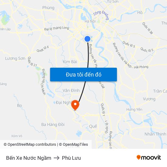 Bến Xe Nước Ngầm to Phù Lưu map