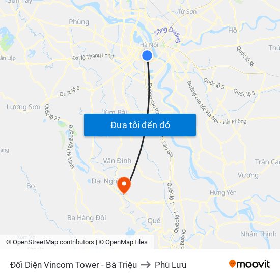 Đối Diện Vincom Tower - Bà Triệu to Phù Lưu map