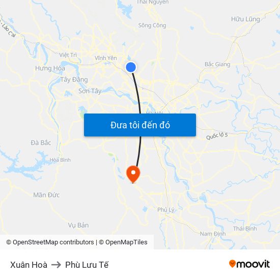 Xuân Hoà to Phù Lưu Tế map