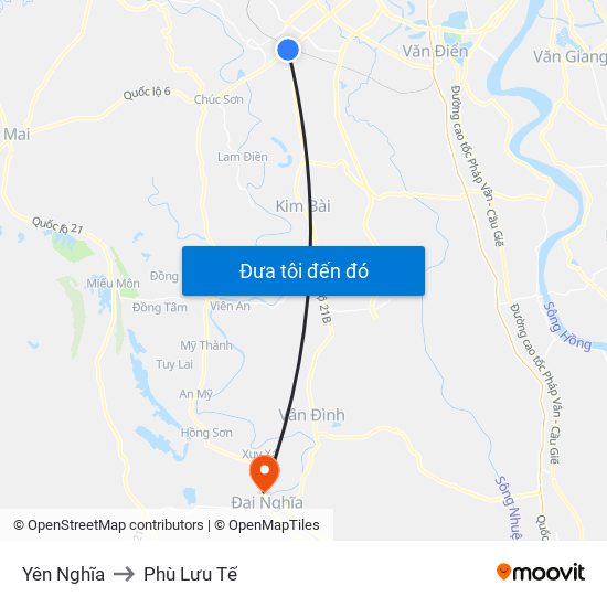 Yên Nghĩa to Phù Lưu Tế map