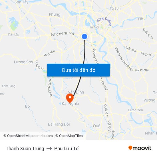 Thanh Xuân Trung to Phù Lưu Tế map