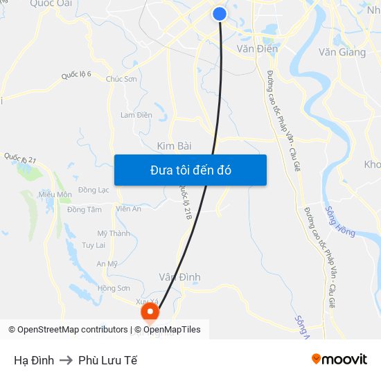 Hạ Đình to Phù Lưu Tế map