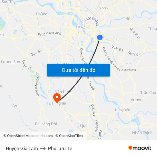 Huyện Gia Lâm to Phù Lưu Tế map