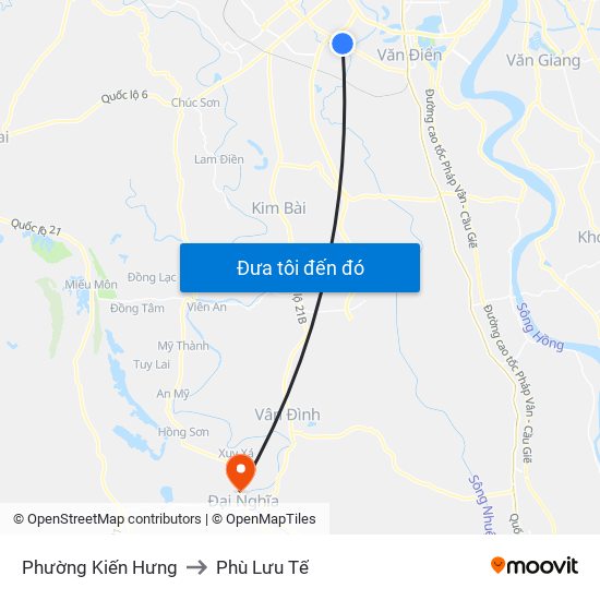 Phường Kiến Hưng to Phù Lưu Tế map