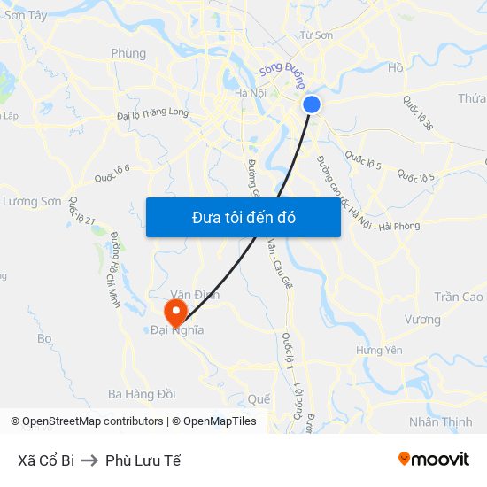 Xã Cổ Bi to Phù Lưu Tế map