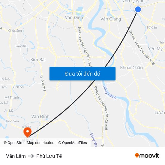 Văn Lâm to Phù Lưu Tế map