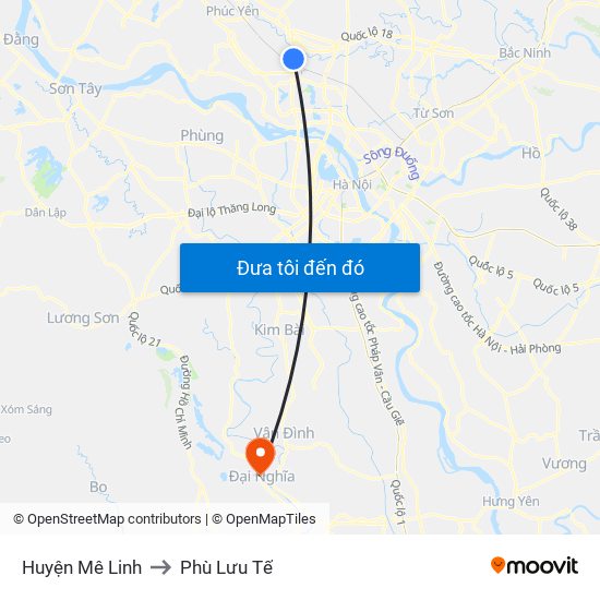 Huyện Mê Linh to Phù Lưu Tế map