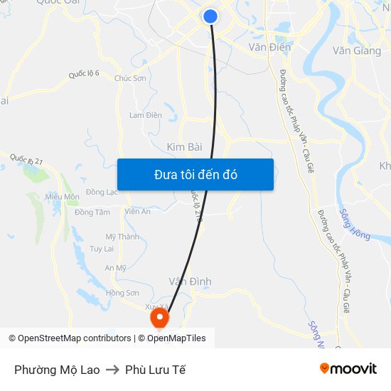 Phường Mộ Lao to Phù Lưu Tế map