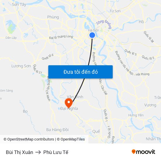 Bùi Thị Xuân to Phù Lưu Tế map