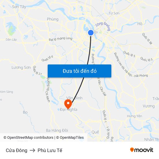 Cửa Đông to Phù Lưu Tế map