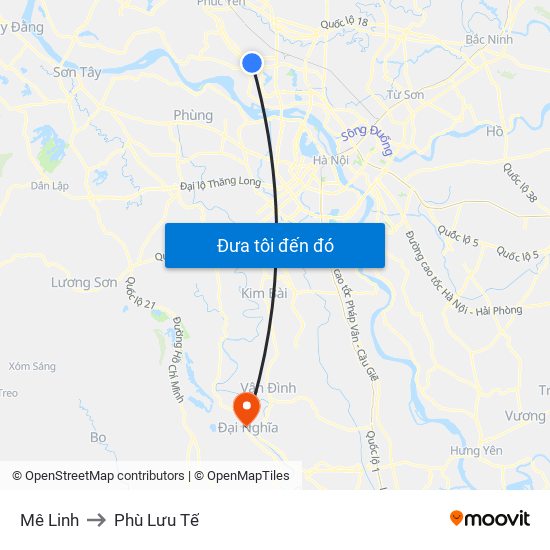 Mê Linh to Phù Lưu Tế map