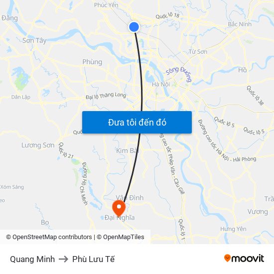 Quang Minh to Phù Lưu Tế map