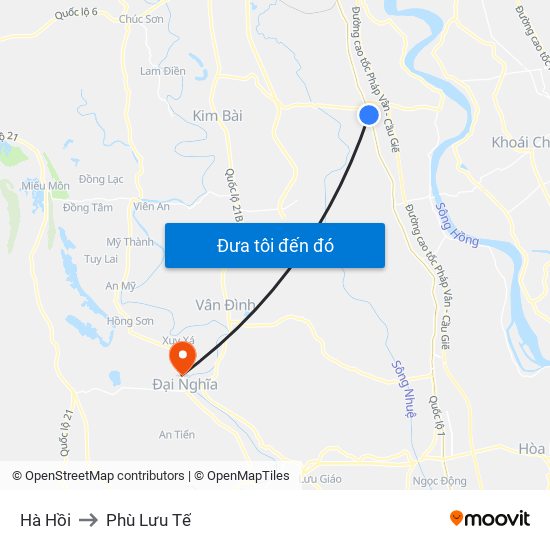 Hà Hồi to Phù Lưu Tế map