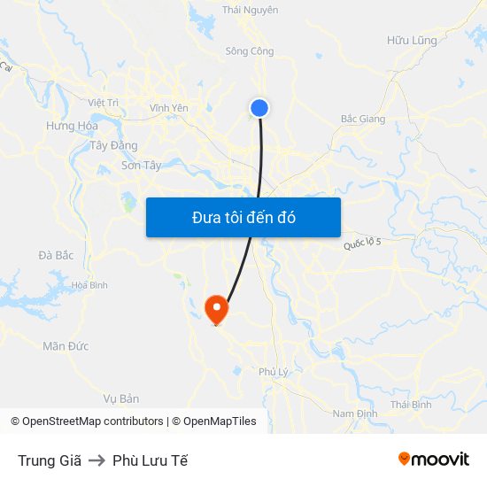 Trung Giã to Phù Lưu Tế map