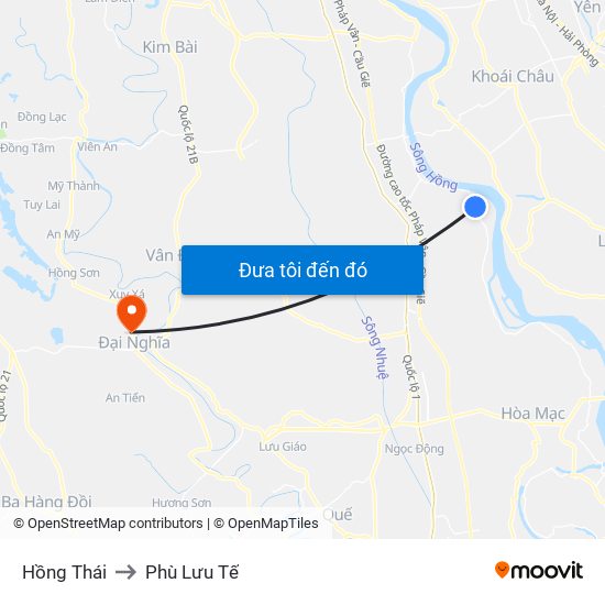 Hồng Thái to Phù Lưu Tế map