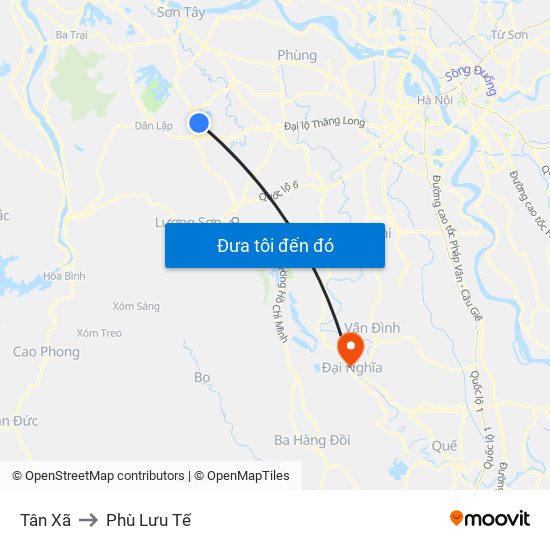 Tân Xã to Phù Lưu Tế map